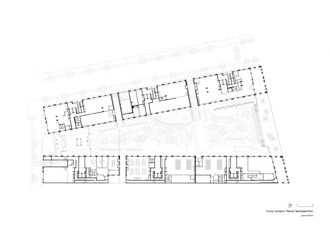 Plan architektoniczny parteru Curvy Campus / Neuer Spreespeicher