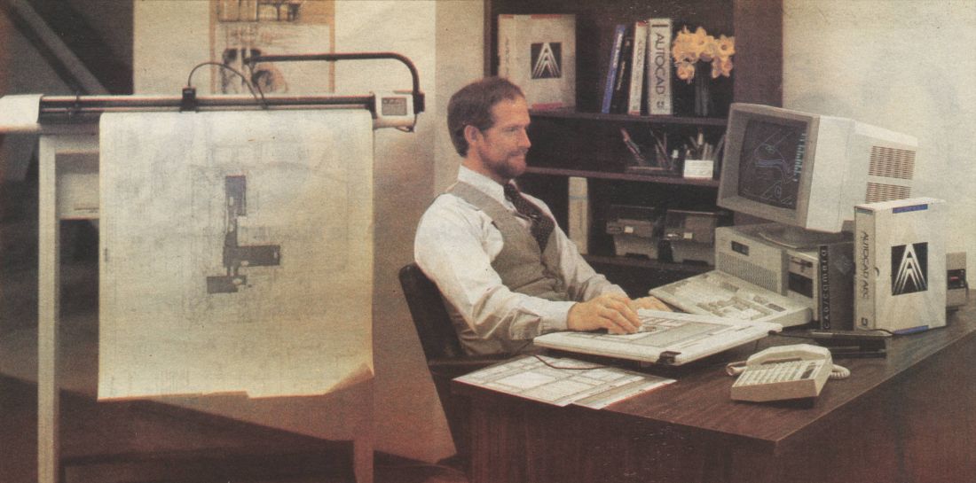 Mężczyzna używający AutoCad (1978)