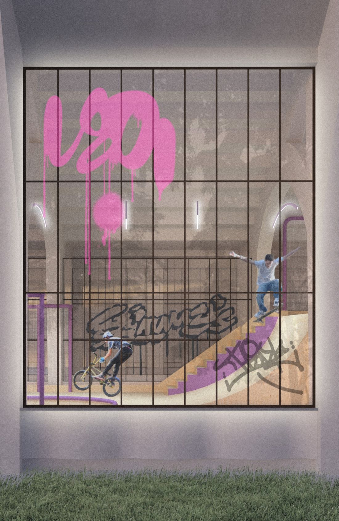 wizualizacja skateparku z zewnątrz