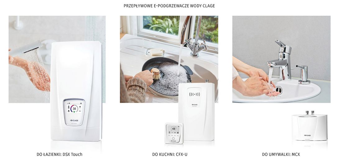 Przepływowe e-podgrzewacze wody CLAGE do każdego zastosowania