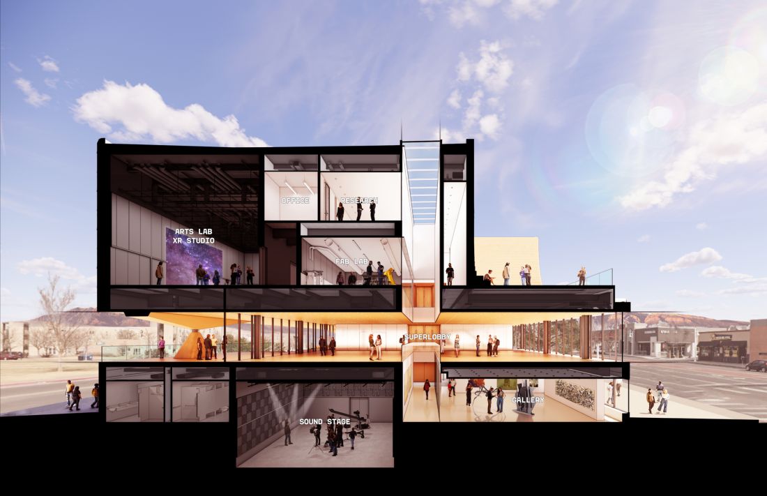 The Center for Collaborative Arts & Technology (CCAT) w Albuquerque (Nowy Meksyk) - przekrój poprzeczny budynku 