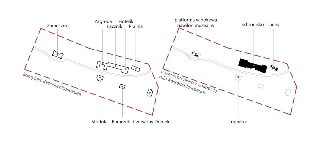 historyczny i projektowany plan zespołu Kesselschlossbaude