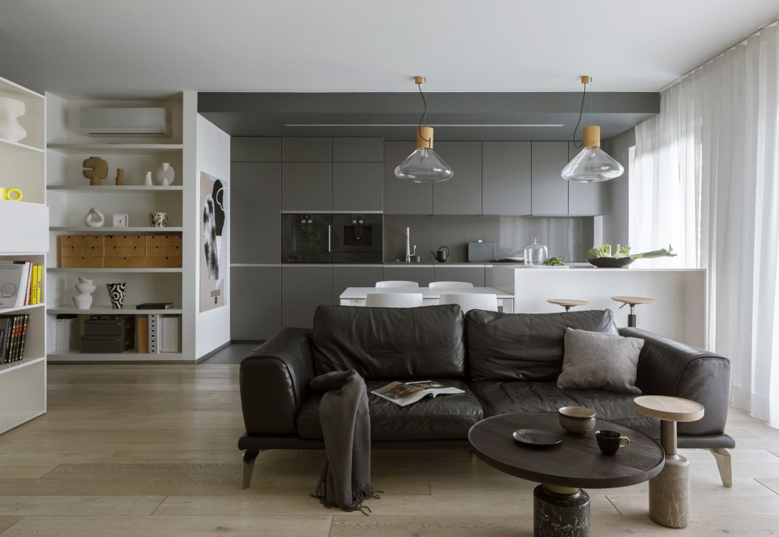 W apartamencie dominuje stonowana kolorystyka