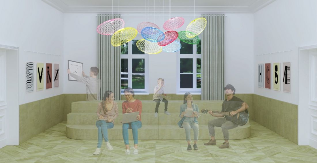 sala do zajęć grupowych z modułowym siedziskiem widowni