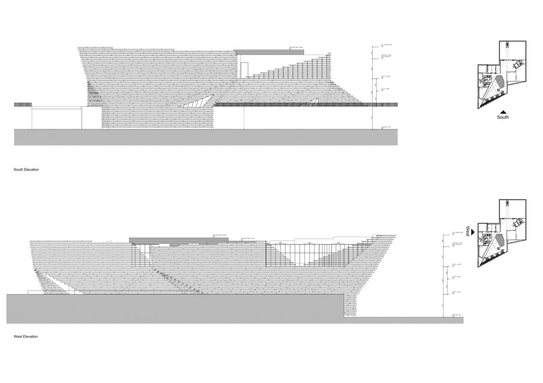 V&A Dundee (filia muzeum Wiktorii i Alberta w Dundee) - rysunek południowej i zachodniej elewacji