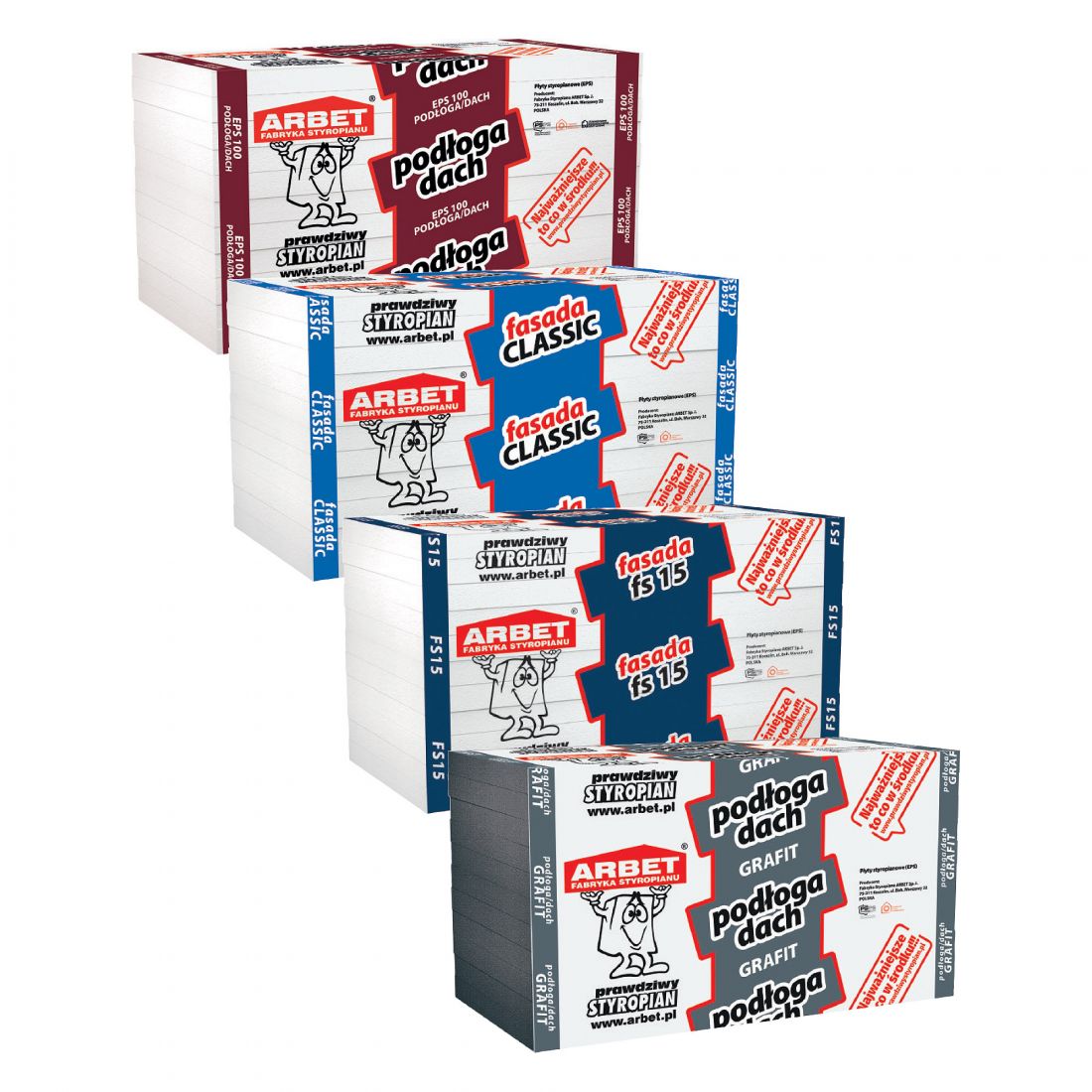 Przykładowe produkty Fabryki Styropianu ARBET