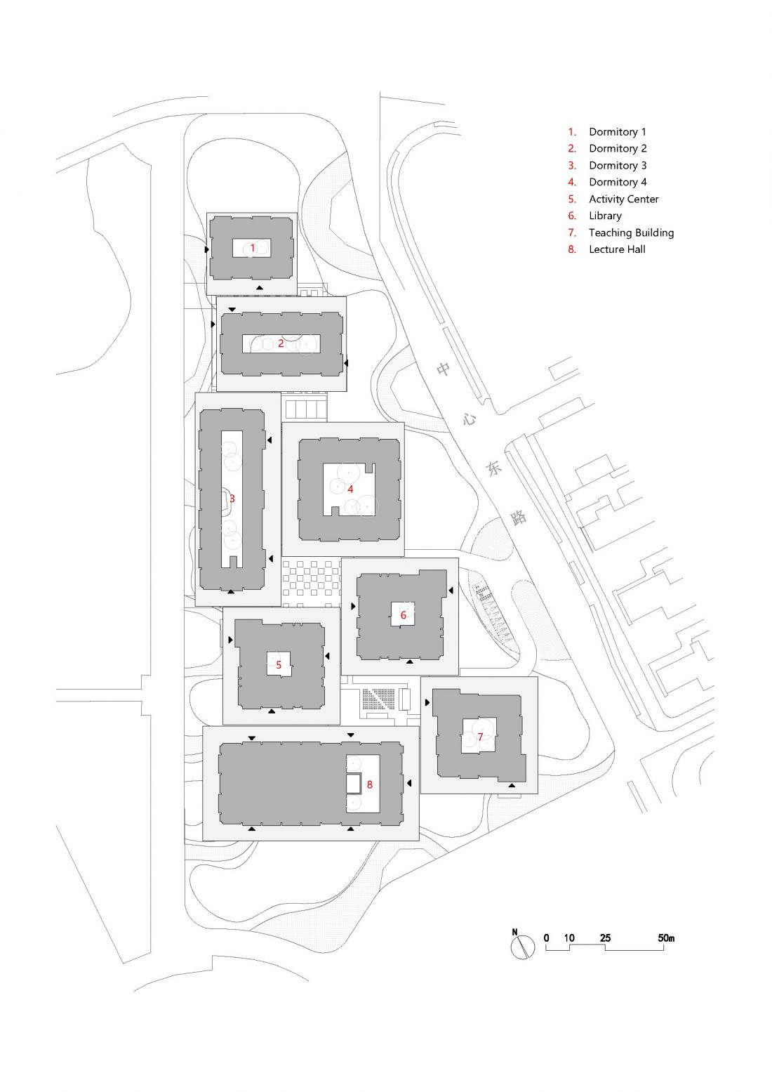 Centrum Wymiany Międzynarodowej Uniwersytetu Medycznego w Wenzhou - plan zagospodarowania terenu