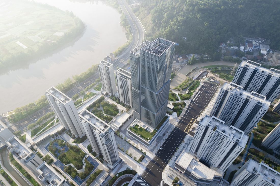 Wieżowiec Nansheng Center w Wenzhou - widok z lotu ptaka