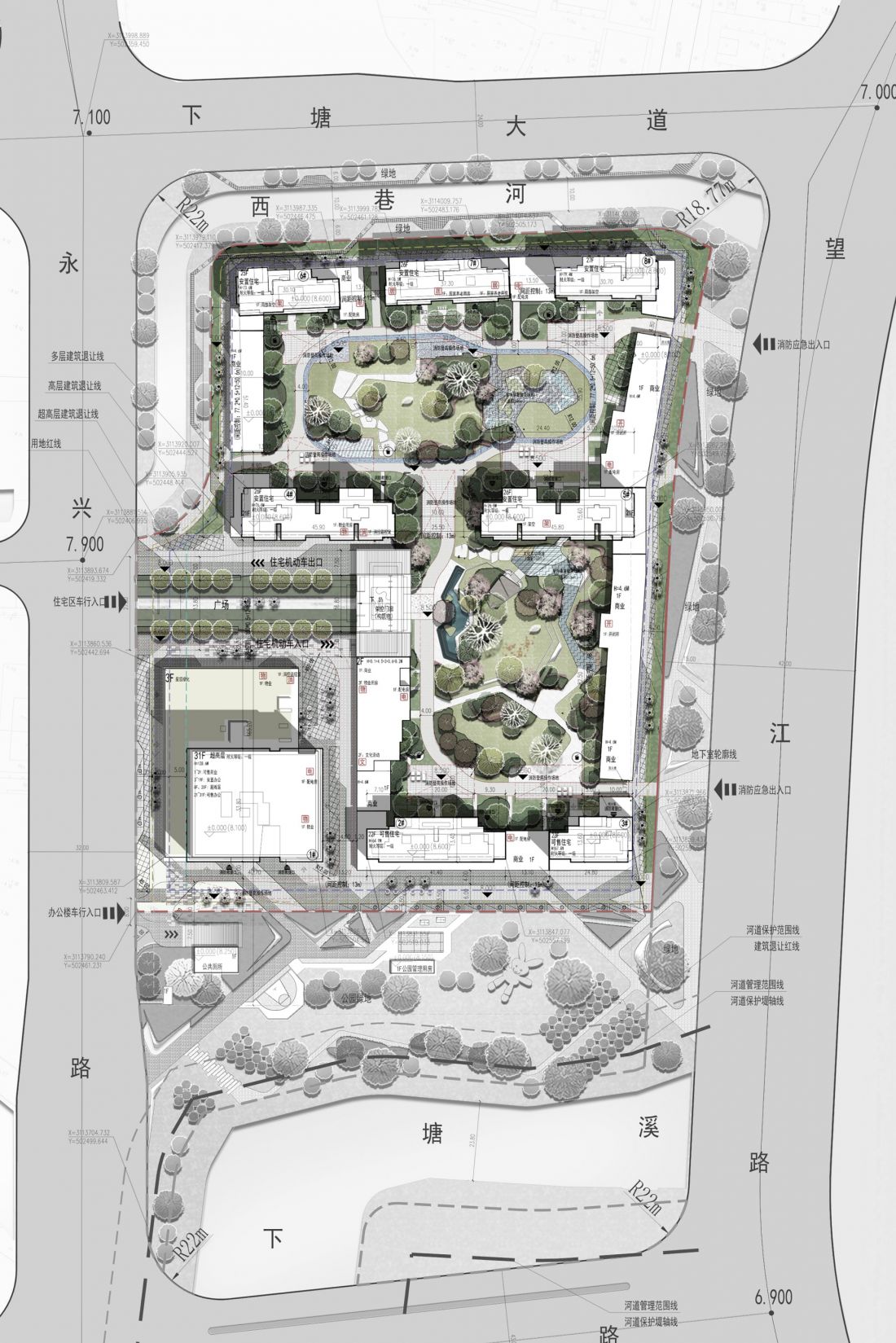 Wieżowiec Nansheng Center w Wenzhou - plan zagospodarowania przestrzennego 