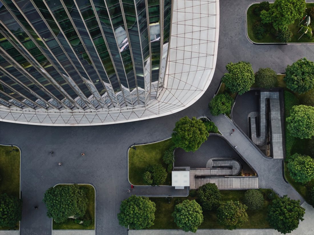 Wieżowiec Star River Headquarters w chińskim Kantonie (Guangzhou) - widok z lotu ptaka