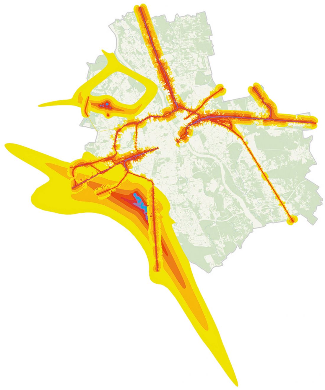 strategiczna mapa hałasu Warszawy - hałas kolejowy i lotniczy, 2022