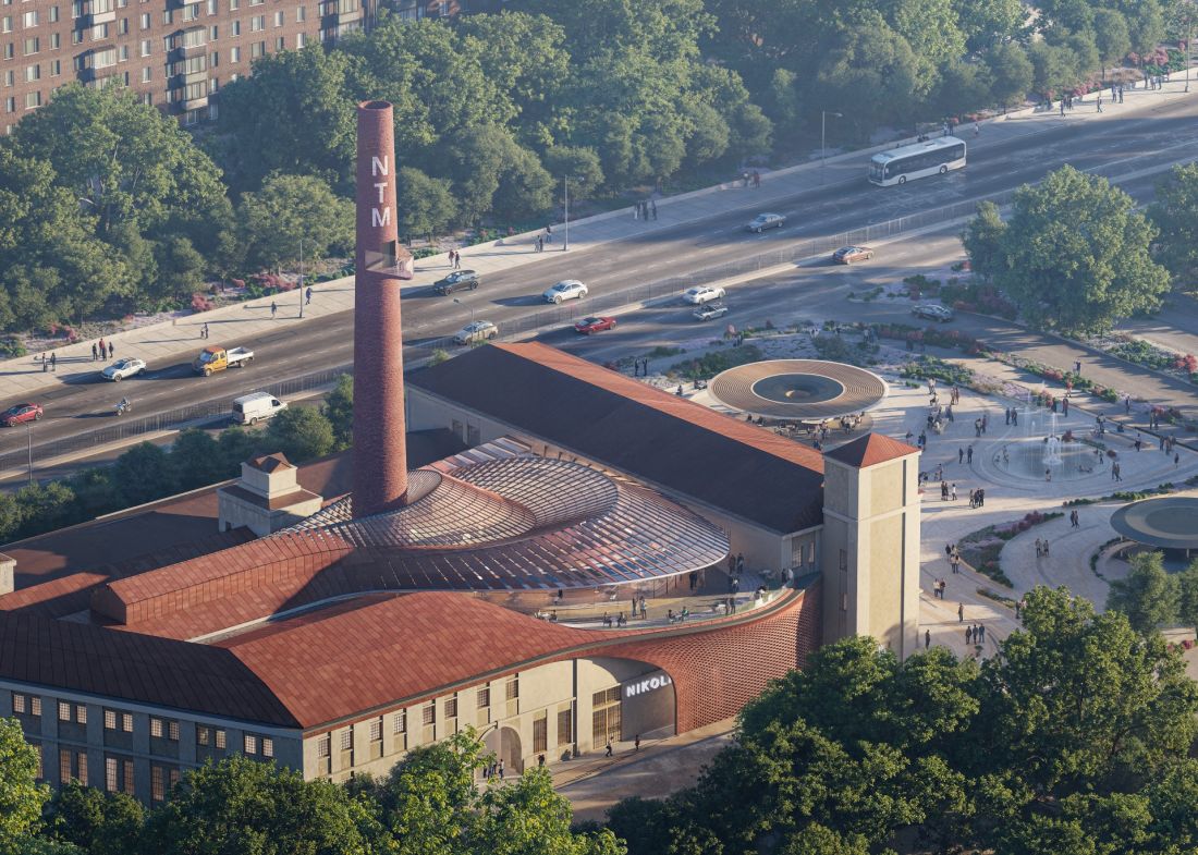 Muzeum Nikoli Tesli w Belgradzie - wizualizacja widoku na bryłę budynku z lotu ptaka
