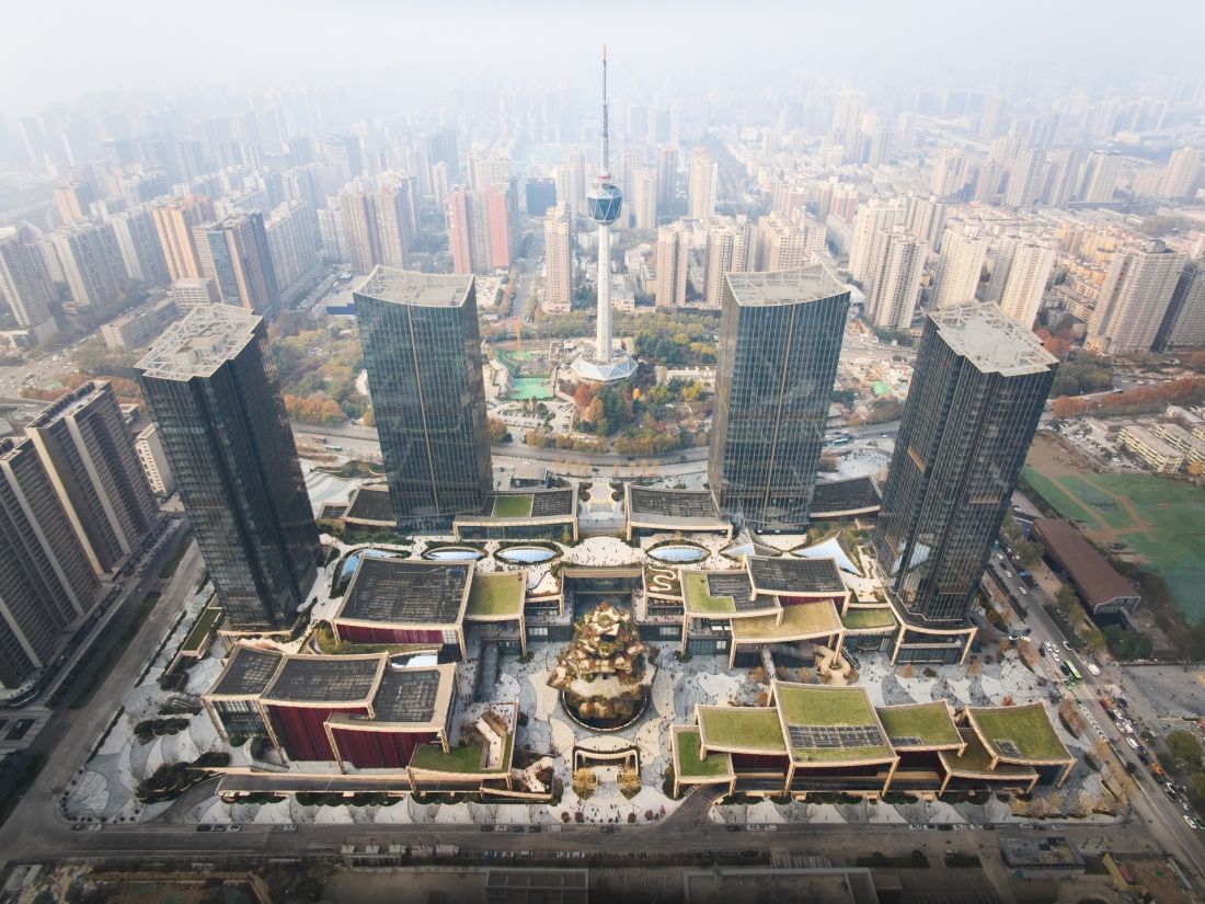 Centrum Kultury i Biznesu w Xi”an, Chiny - widok na dzielnicę CCBD z lotu ptaka