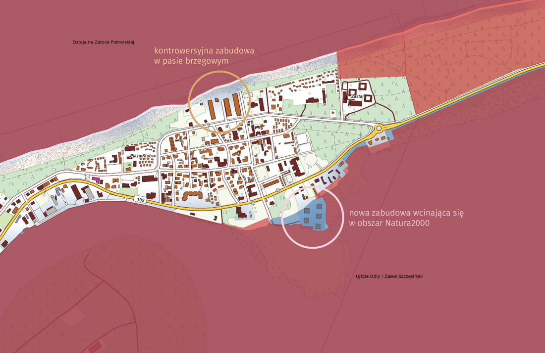 Mapa omawianych inwestycji z zaznaczonymi obszarami ważnymi przyrodniczo