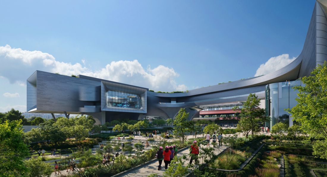 Nowe Centrum Nauki w Singapurze — plac łączący odwiedzających z nowym budynkiem Centrum Nauki, jeziorem i parkiem