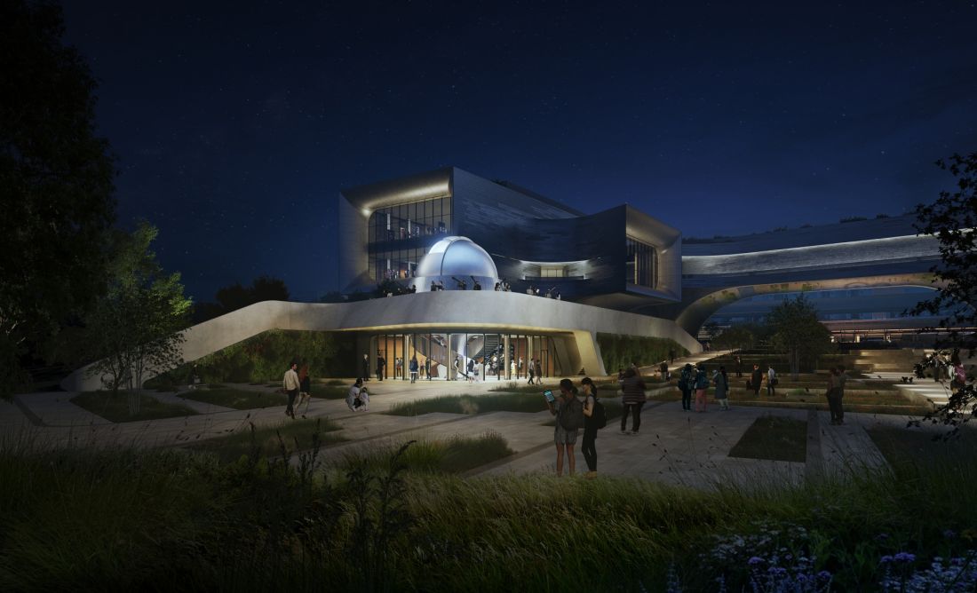 Nowe Centrum Nauki w Singapurze — wizualizacja nocnego wyglądu obserwatorium Nowego Centrum Nauki