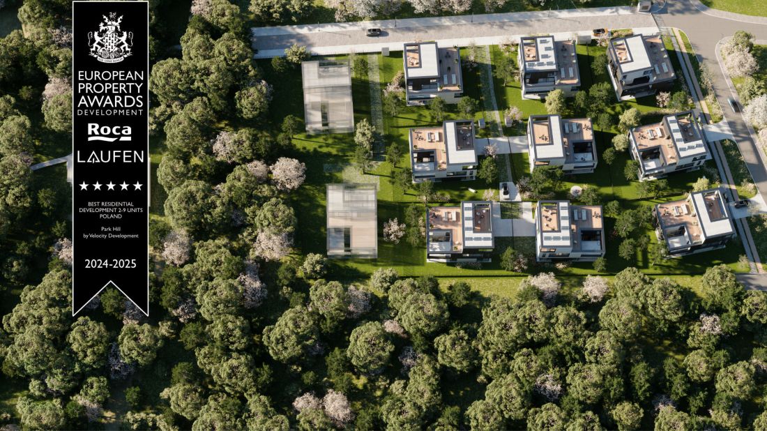 zespół domów jednorodzinnych Park Hill w Warszawie; widok z lotu ptaka