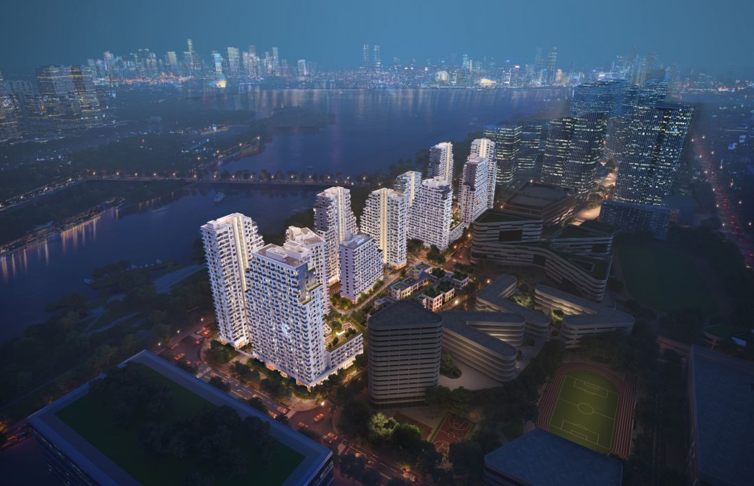 Kompleks mieszkaniowy Tencent P5 w Shenzhen - wizualizacja widoku z lotu ptaka 