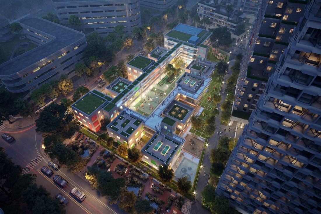 Kompleks mieszkaniowy Tencent P5 w Shenzhen - istotną częścią projektu jest przedszkole w piątym bloku osiedla