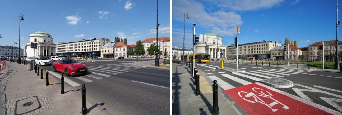 Plac Trzech Krzyży przed i po remoncie z 2023 roku