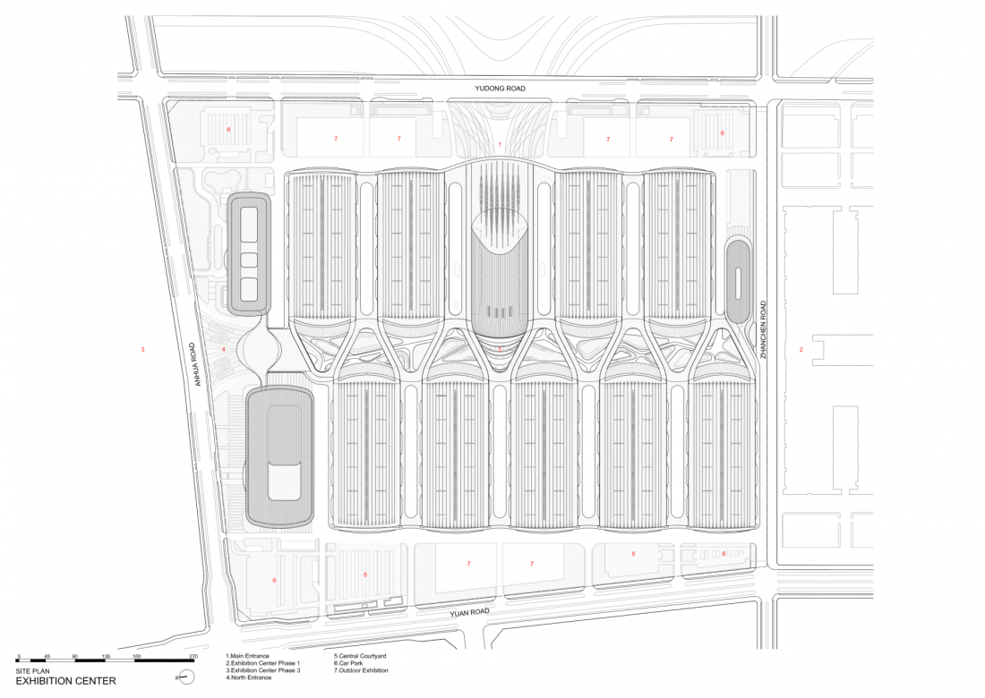 Stołeczne Międzynarodowe Centrum Wystawienniczo-Kongresowe ZHA w Pekinie - plan zagospodarowania przestrzennego