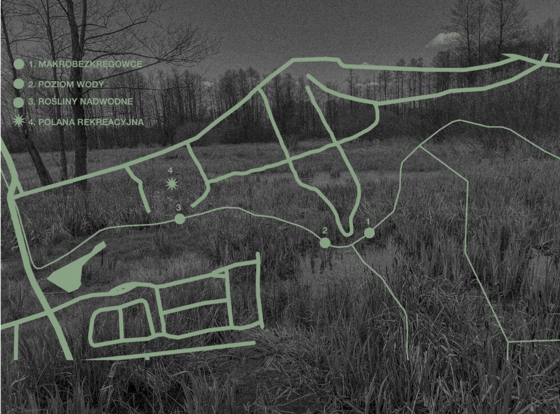 mapka okolic Lipkowskiej Wody z zaznaczonym umiejscowieniem obiektów