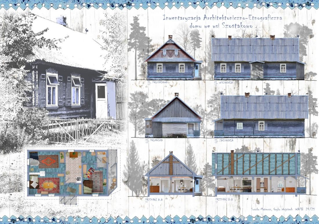 inwentaryzacja architektoniczno-etnograficzna domu we wsi Szostakowo 