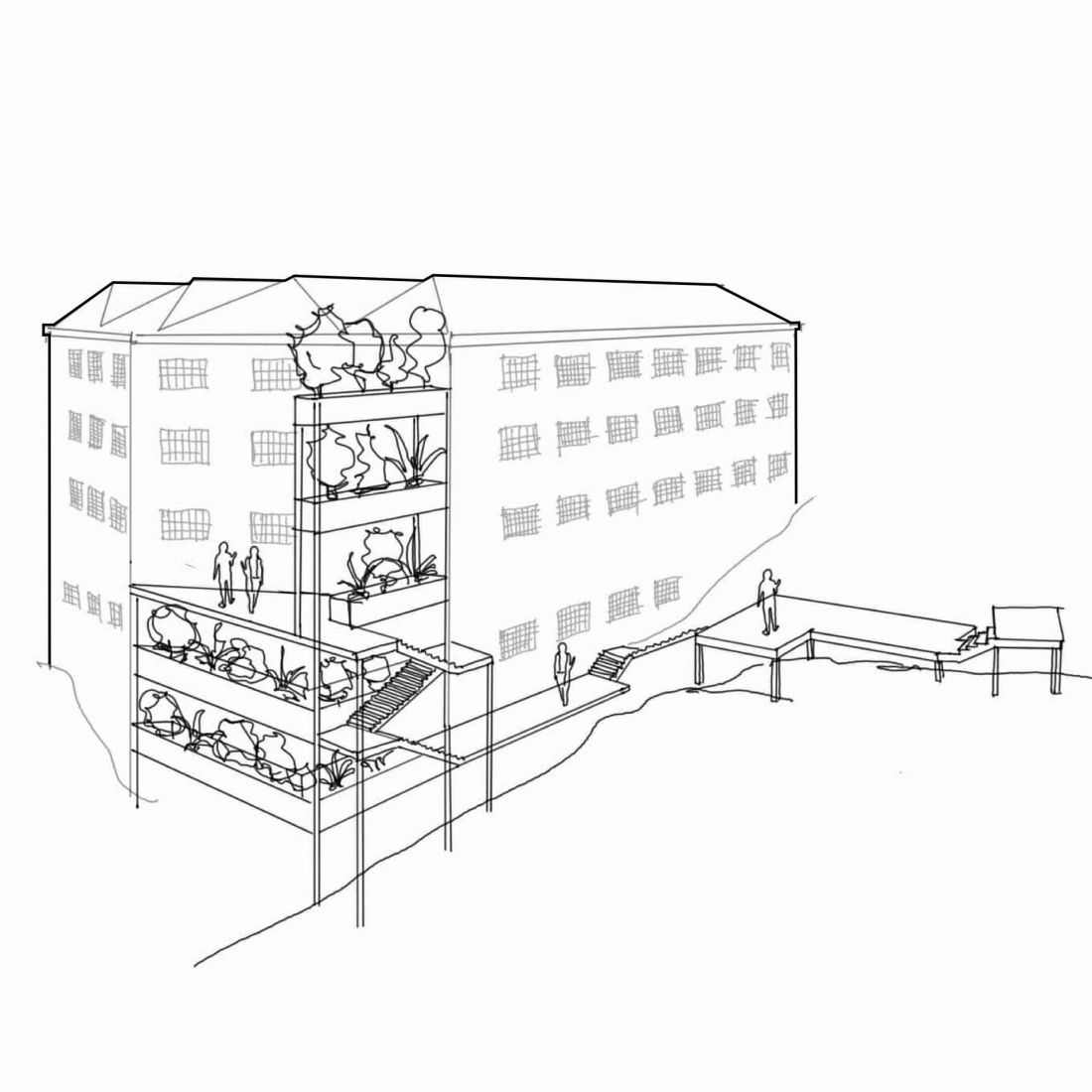 diagram ideowy - wertykalne ogrody i tarasy