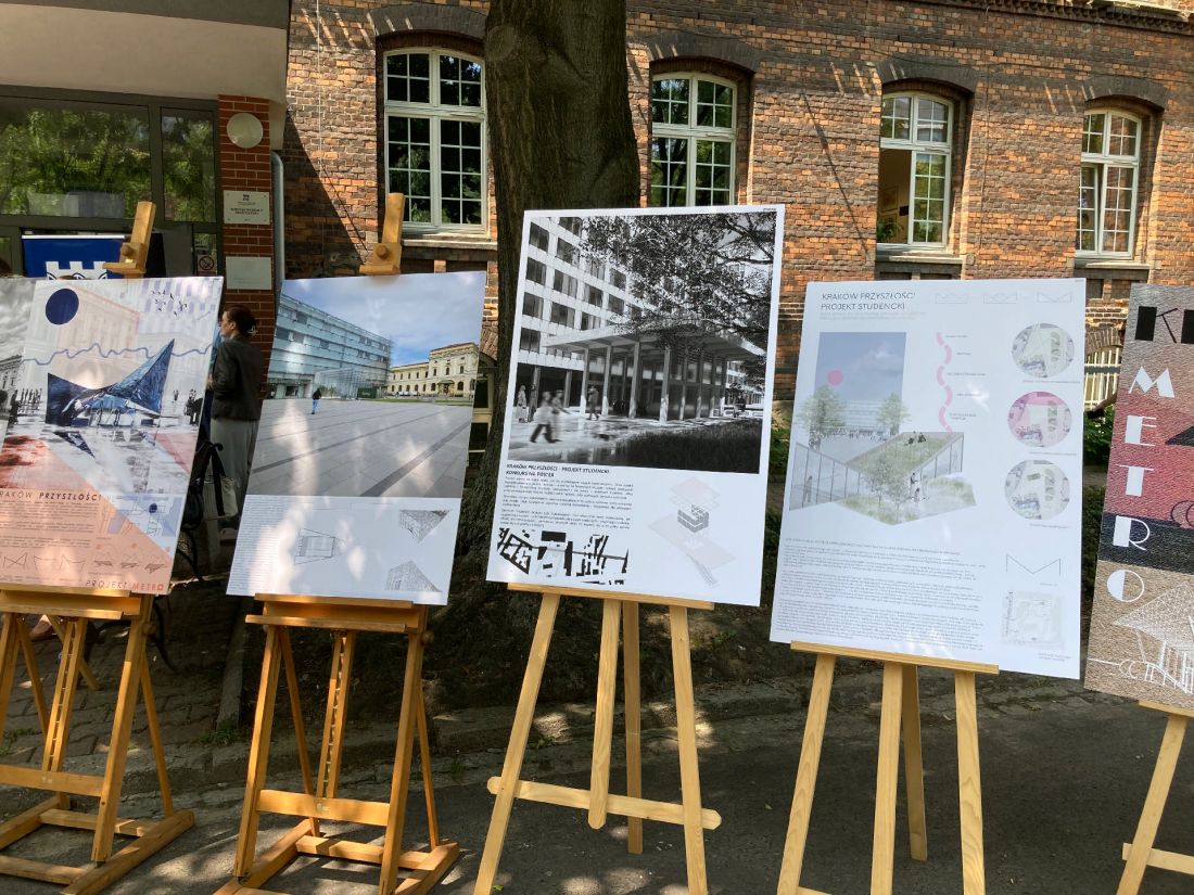 prace nagrodzone i wyróżnione w konkursie na poster ilustrujący wizję wejścia do stacji metra „Dworzec Główny” w Krakowie