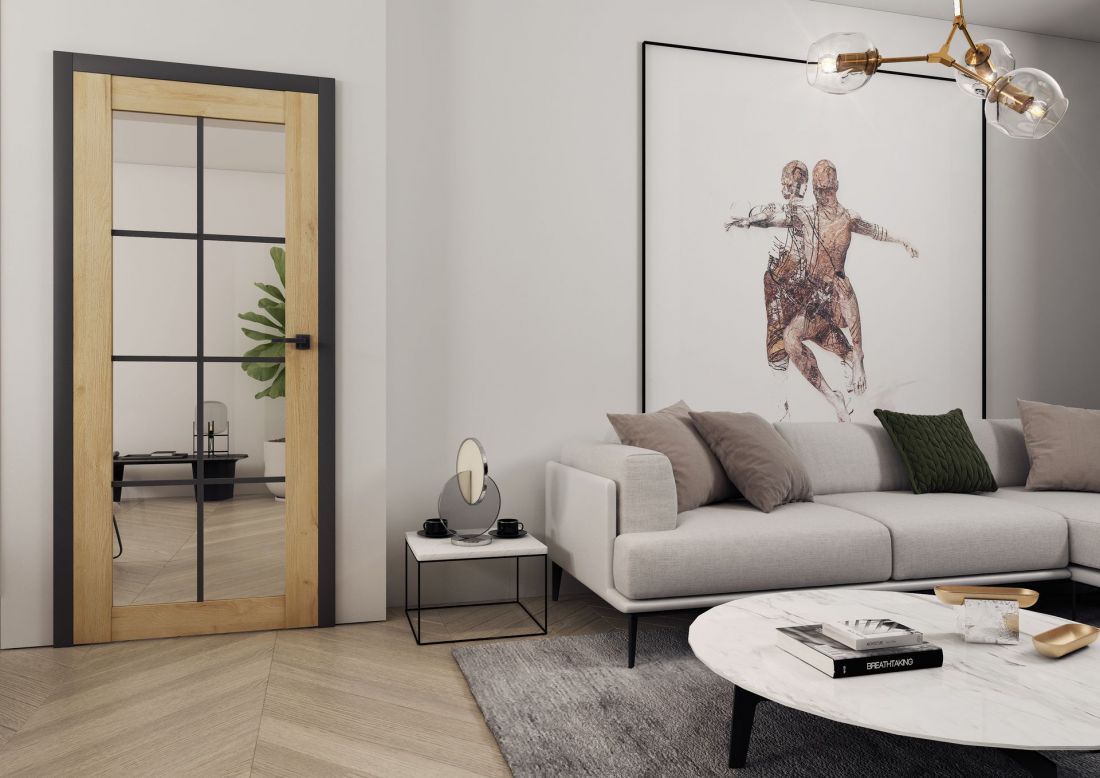 Kolekcja drzwi bezprzylgowych Loft stworzona została dla miłośników prostych linii i minimalizmu. Model Loft 20 wyróżnia delikatna, czarna aplikacja malowana na szybie.