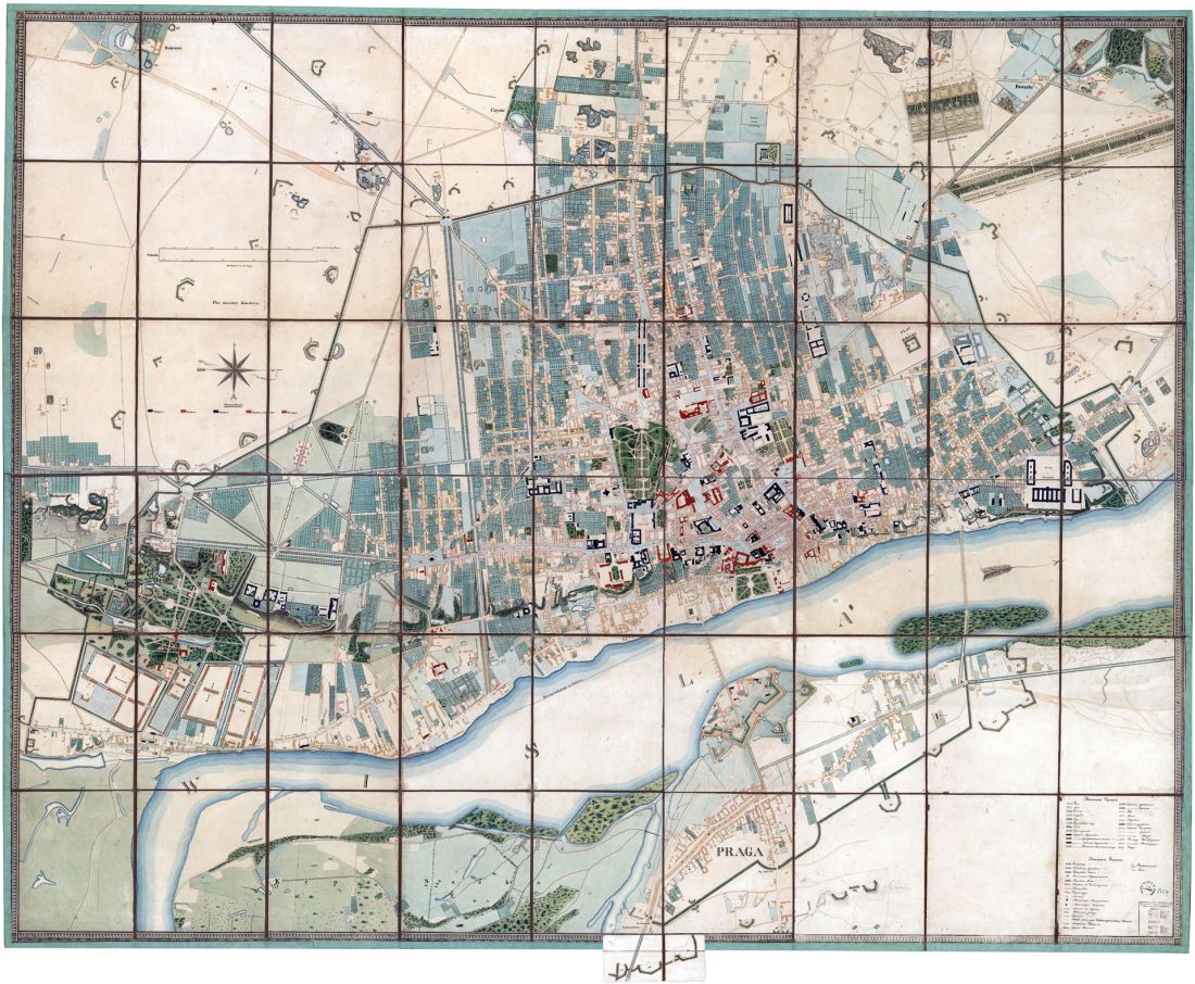 moc zieleni - sady, ogrody, parki; Warszawa, plan miasta i fortyfikacji 1829-1831, Korpus Inżynierów Wojskowych