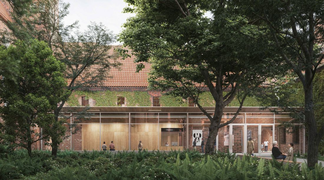 widok od strony dziedzińca na pawilon wejściowy Muzeum Architektury