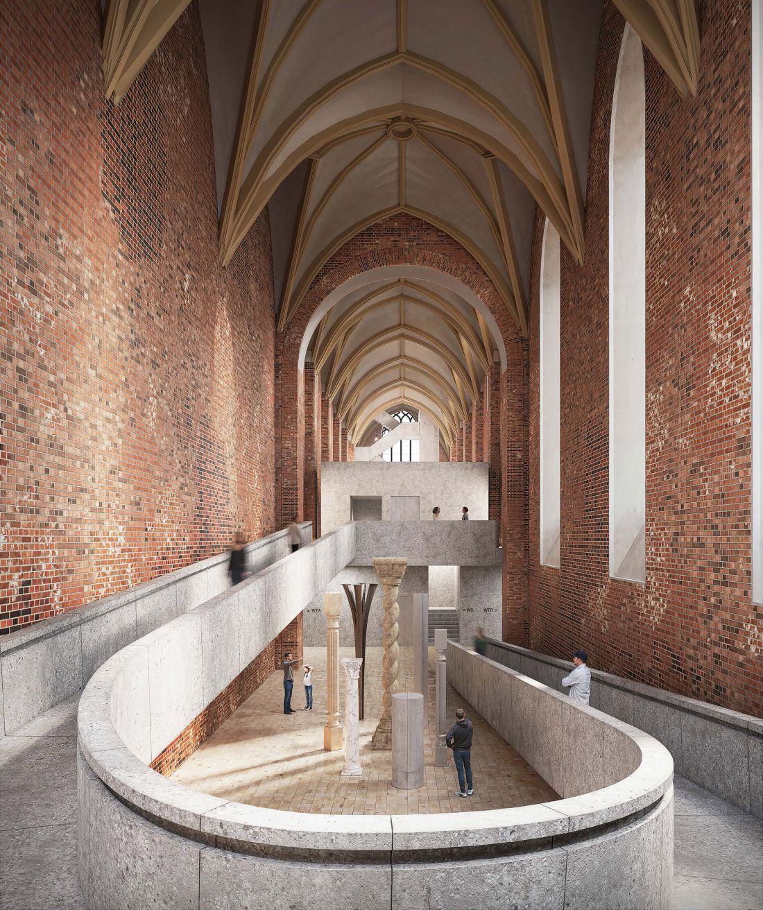 widok z rampy w prezbiterium na przestrzeń wystaw