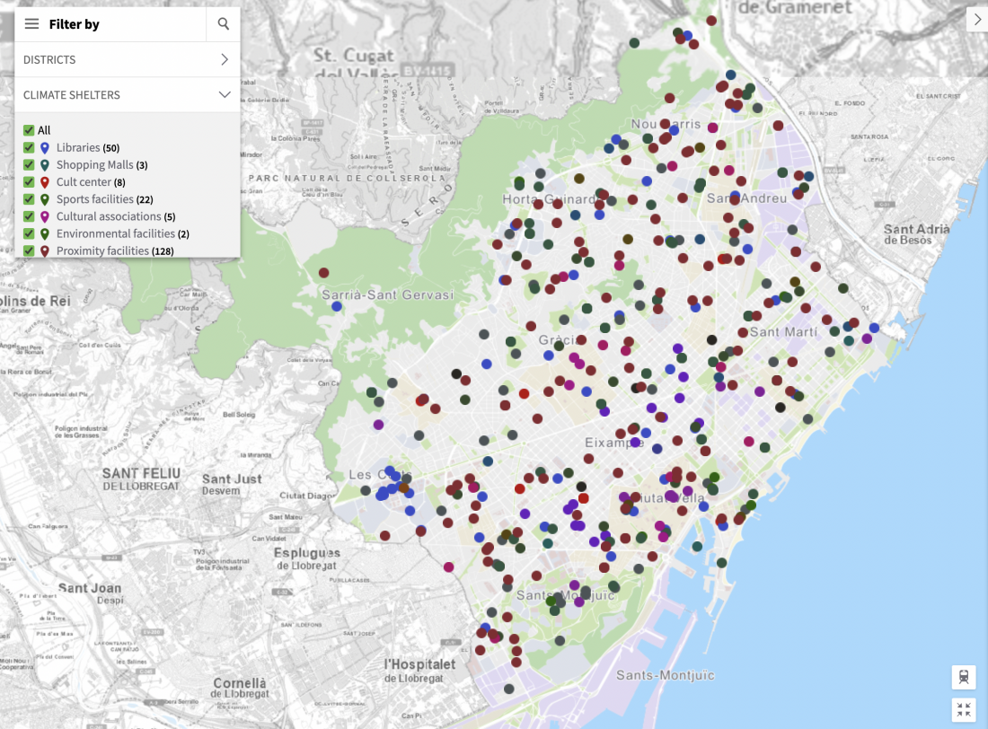 Mapa klimatycznych schronień w Barcelonie