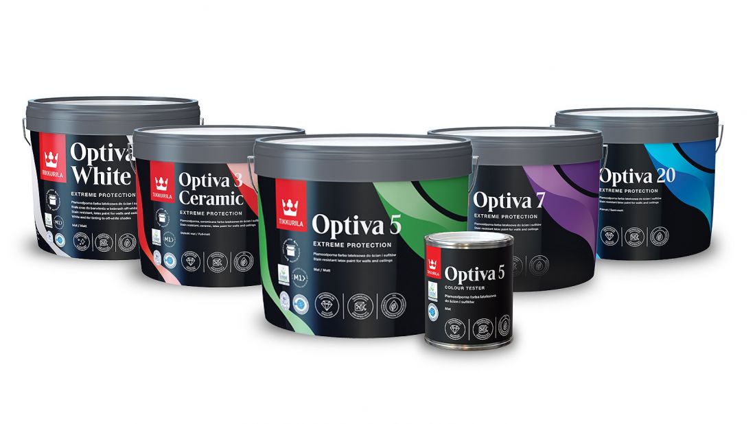 Szeroka oferta innowacyjnych farb do ścian i sufitów Tikkurila Optiva oferuje możliwość barwienia ponad 13 tysięcy kolorów