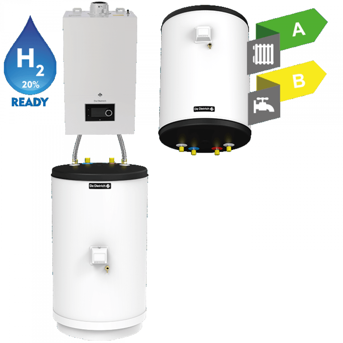 Kompletny system grzewczy oparty na gazowym kotle kondensacyjnym Virtuens Smart 24 kW oraz podgrzewaczu c.w.u. AQUAvie 125 l