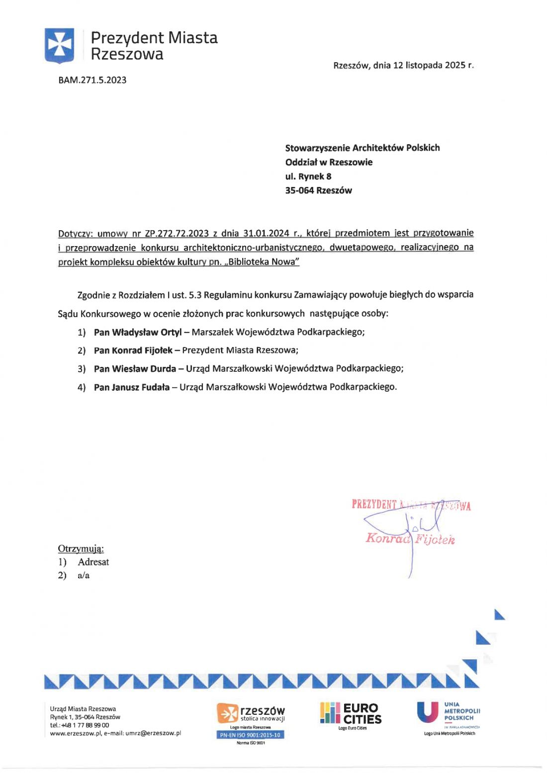Pismo w sprawie powołania biegłego przez Zamawiającego z dnia 12.11.2025 r. 
