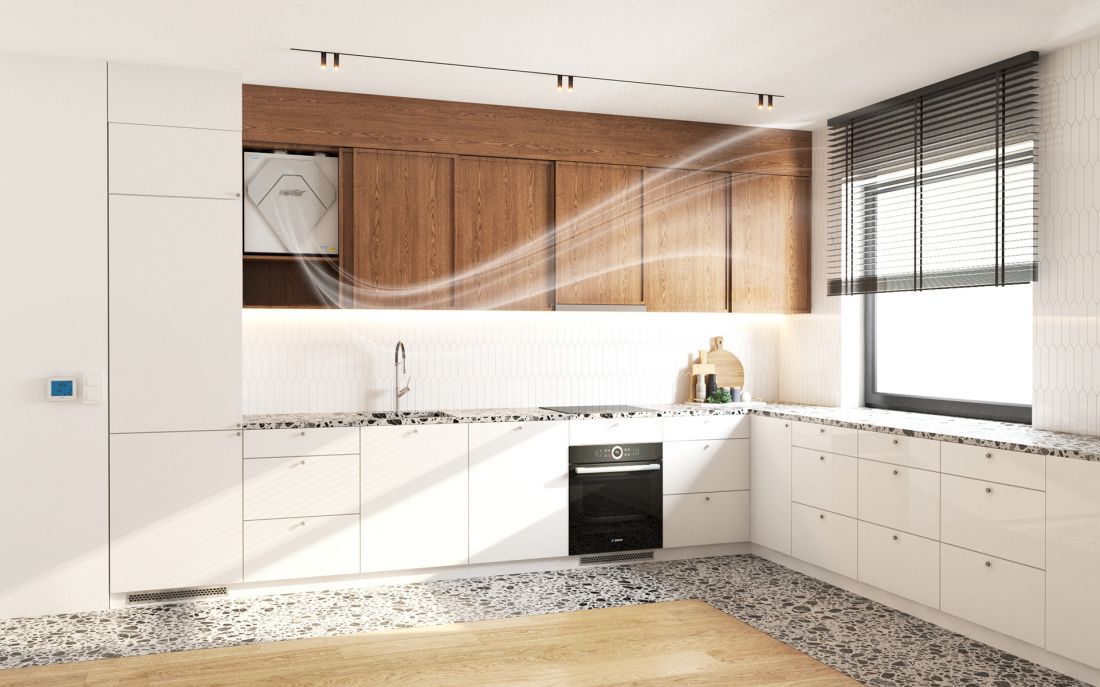 Rekuperator MISTRAL CITY schowany w typowej szafce kuchennej lub w każdej innej szafce wiszącej