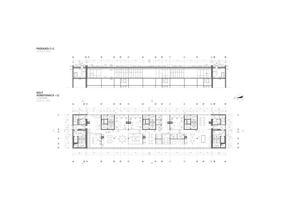 przekrój C-C i rzut 11. kondygnacji
