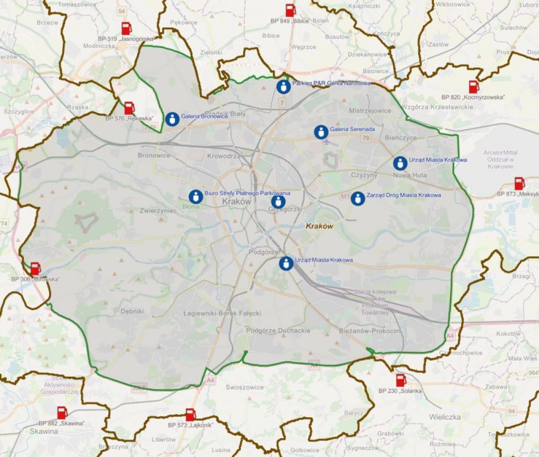 Mapa Strefy Czystego Transportu w Krakowie