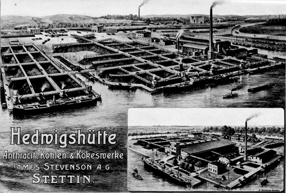 Magazyny spółki „Hedwigshütte - Anthrazit. Kohlen & Kokswerke. James Stevenson AG, Stettin” na Gocławiu