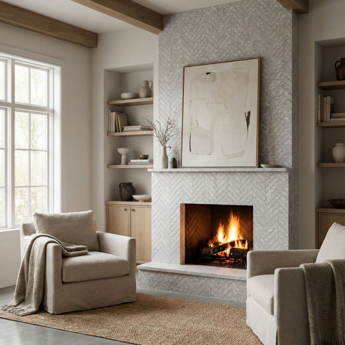 Jodełka XL Cemento Terrazzo Matowa