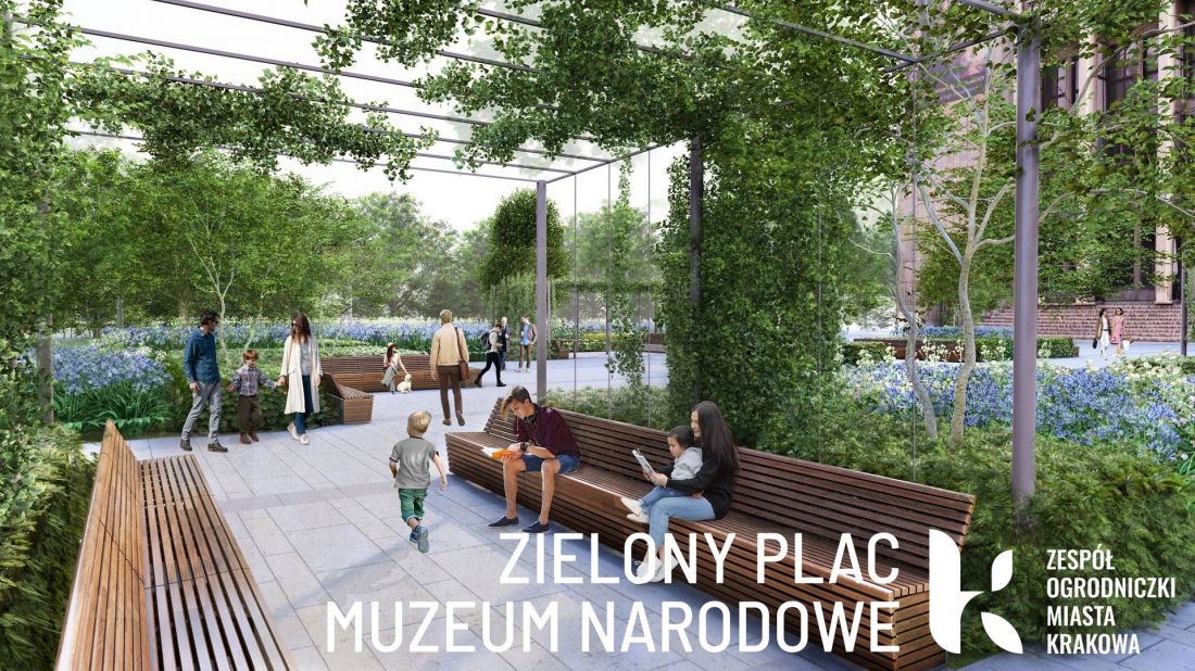 Zielony Plac przed Muzeum Narodowym w Krakowie