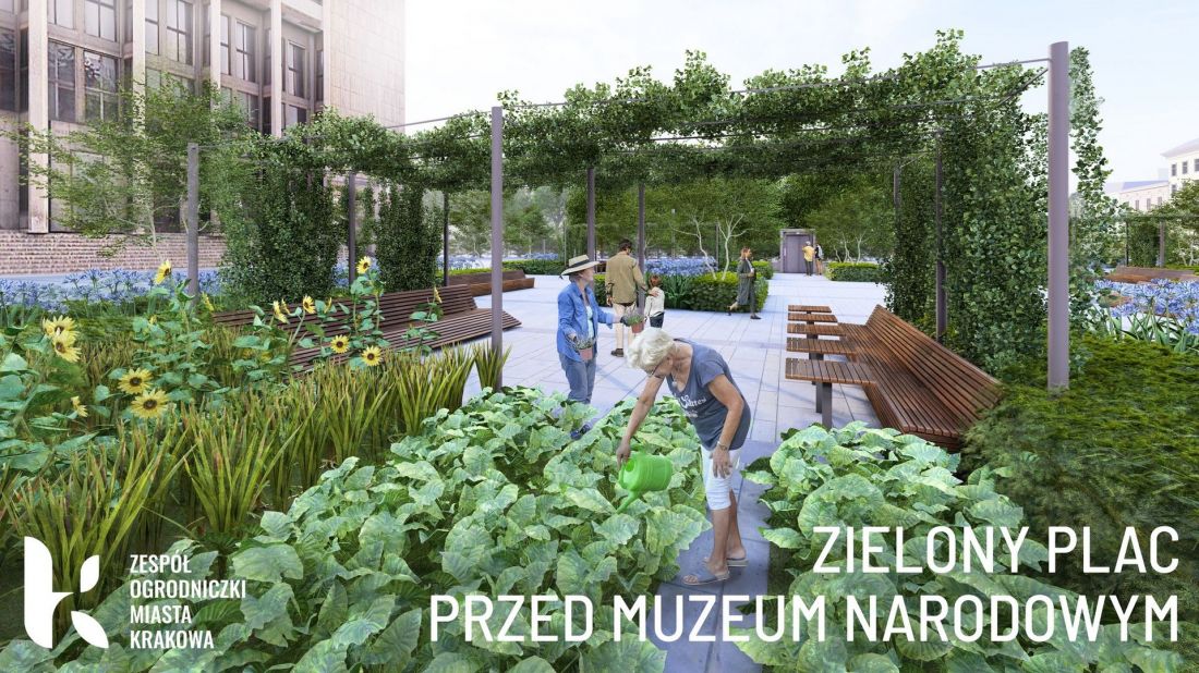 Zielony Plac przed Muzeum Narodowym w Krakowie