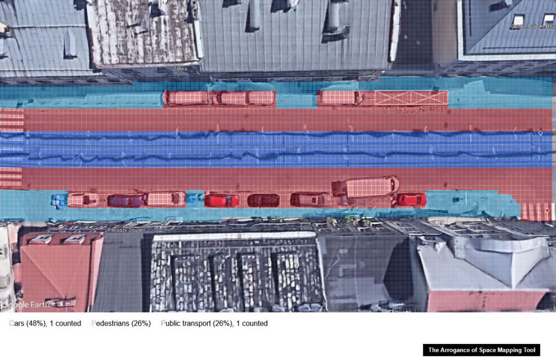 Analiza rozkładu przestrzeni na ulicy Krakowskiej przy pomocy narzędzia The Arrogance of Space Mapping Tool