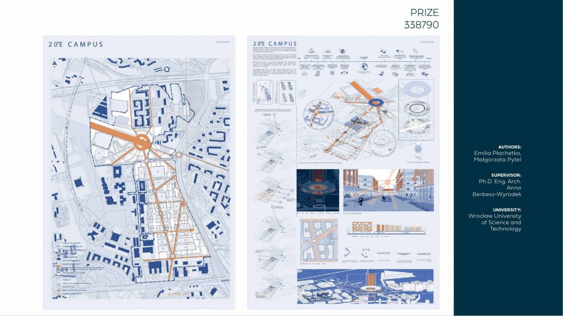 wybrane plansze projektów nagrodzonych w międzynarodowym konkursie architektoniczno-urbanistycznym Cracow University of Technology (CUT) Campus, organizowanym przez Politechnikę Krakowską i Wydział Architektury PK