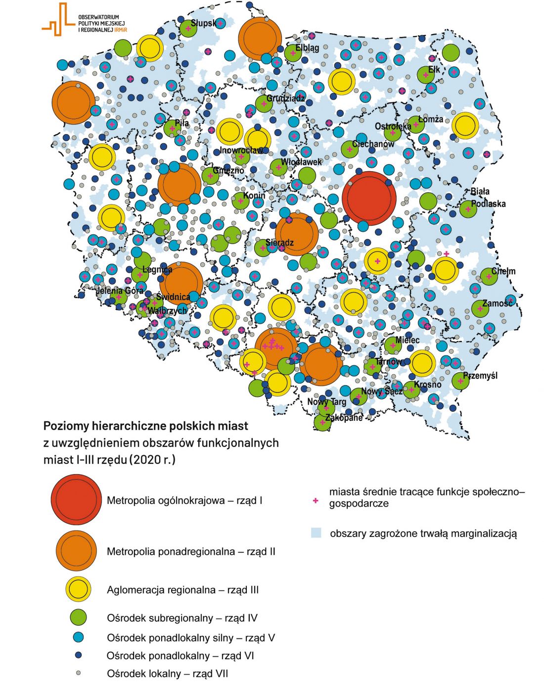 hierarchia funkcjonalna miast z uwzględnieniem obszarów funkcjonalnych dla I-III rzędu a miasta średnie tracące funkcje społeczno-gospodarcze 