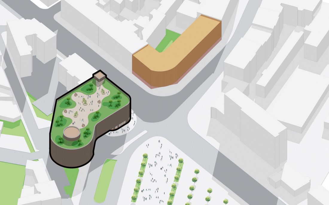 aksonometria parkingu wielopoziomowego przy dworcu kolejowym w Gliwicach - fragment analiz architektonicznych