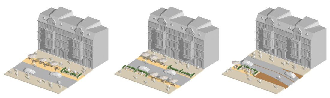 aksonometrie trzech wariantów prototypowania przestrzeni miejskiej