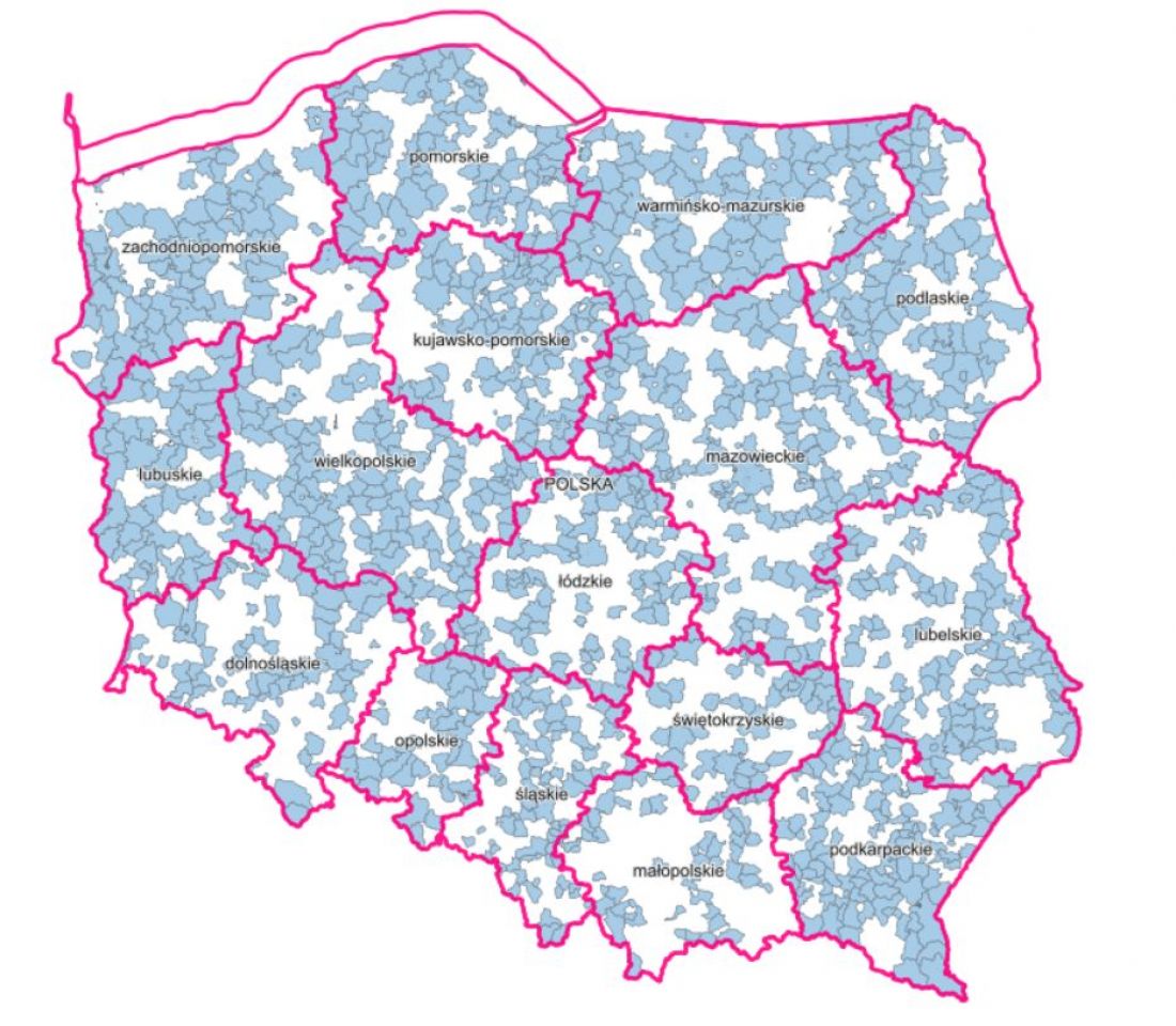 Mapa przedstawiająca pokrycie obszaru Polski projektowanymi planami ogólnymi